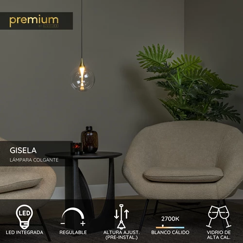 Lucide GISELA - Lámpara colgante - Ø 16 cm - LED Regul. - 1x5W 2700K - Transparente | Premium - USP